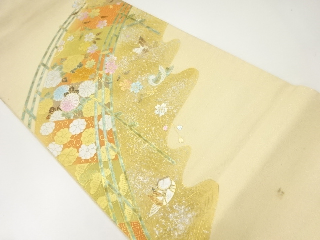 JAPANESE KIMONO / ANTIQUE FUKURO OBI / SILK / WOVEN FLOWERS & BIRDS